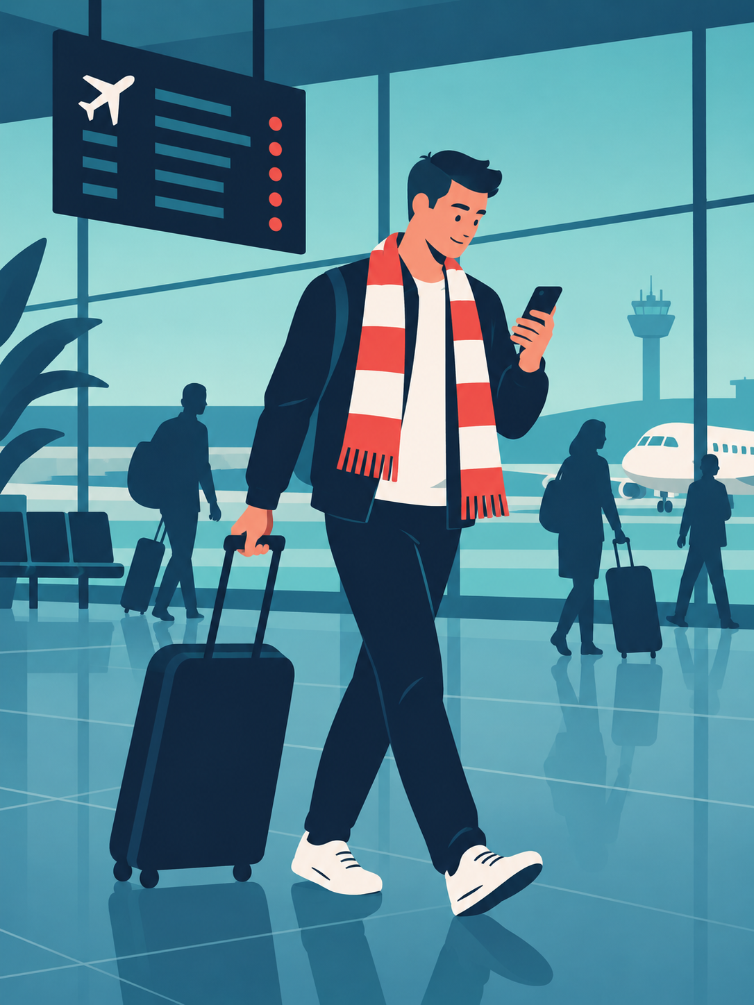Sports fan in an airport